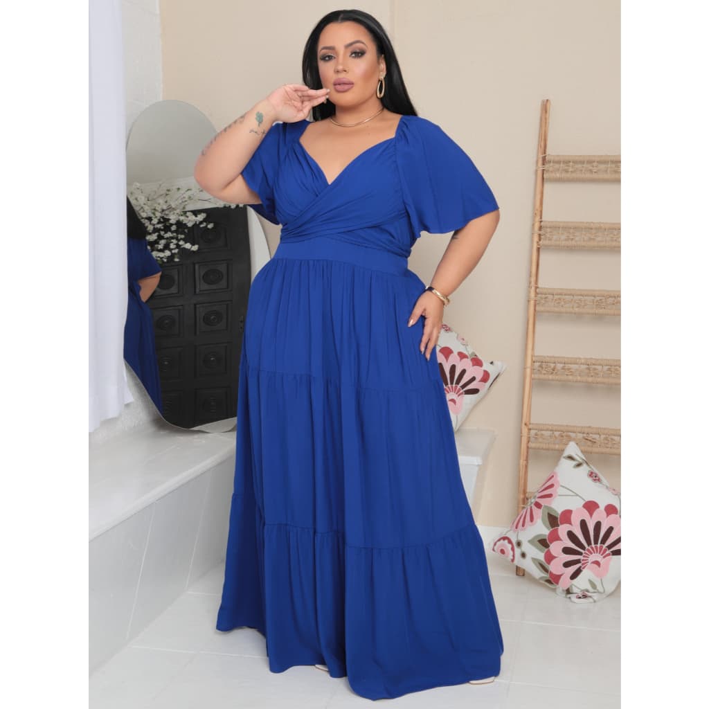 Vestido  Longo Plus Size Transpasado Na Frente Tendencia Moda Evangelica Vestido De Festa