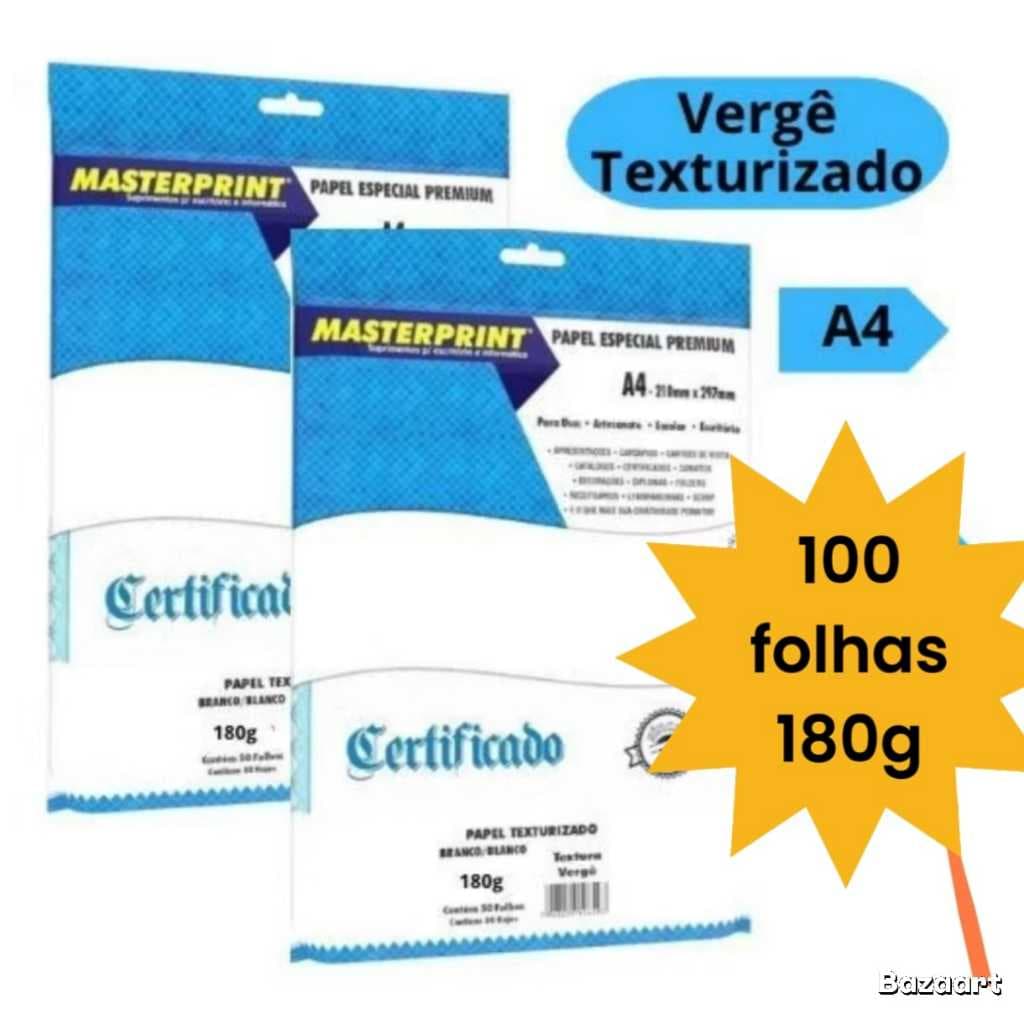 Papel Vergê 180g Texturizado Branco 100 Folhas A4 Premium Masterprint