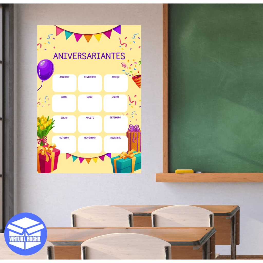 Quadro Decorativo Sala De Aula Escola Parabéns Mensal Aniversário Infantil Calendário MDF