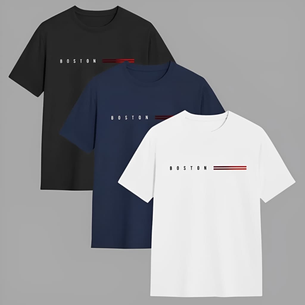 Kit 3 Camisetas Masculina Boston 100% Algodão 30.1 Camisas Malha Premium Blusas Lançamento Varias Cores