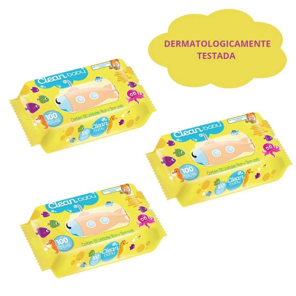 Kit C/3 Pacotes - Toalhas/Lenços Umedecidos Clean Baby - 300 TOALHAS