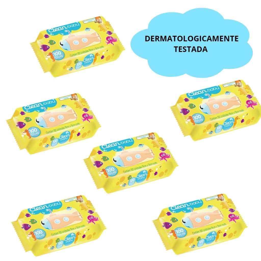 Kit C/6 Pacotes - Toalhas/Lenços Umedecidos Clean Baby - 600 Toalhas