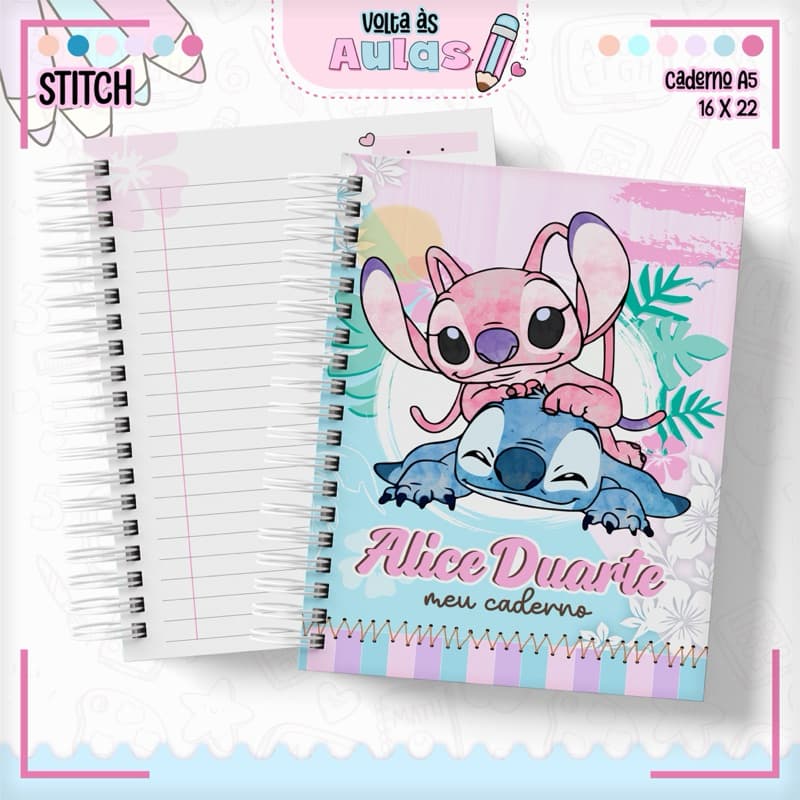 Agenda Escolar 2026 Stitch Permanente Pautado Vários Temas Personalizado com nome - Volta às Aulas