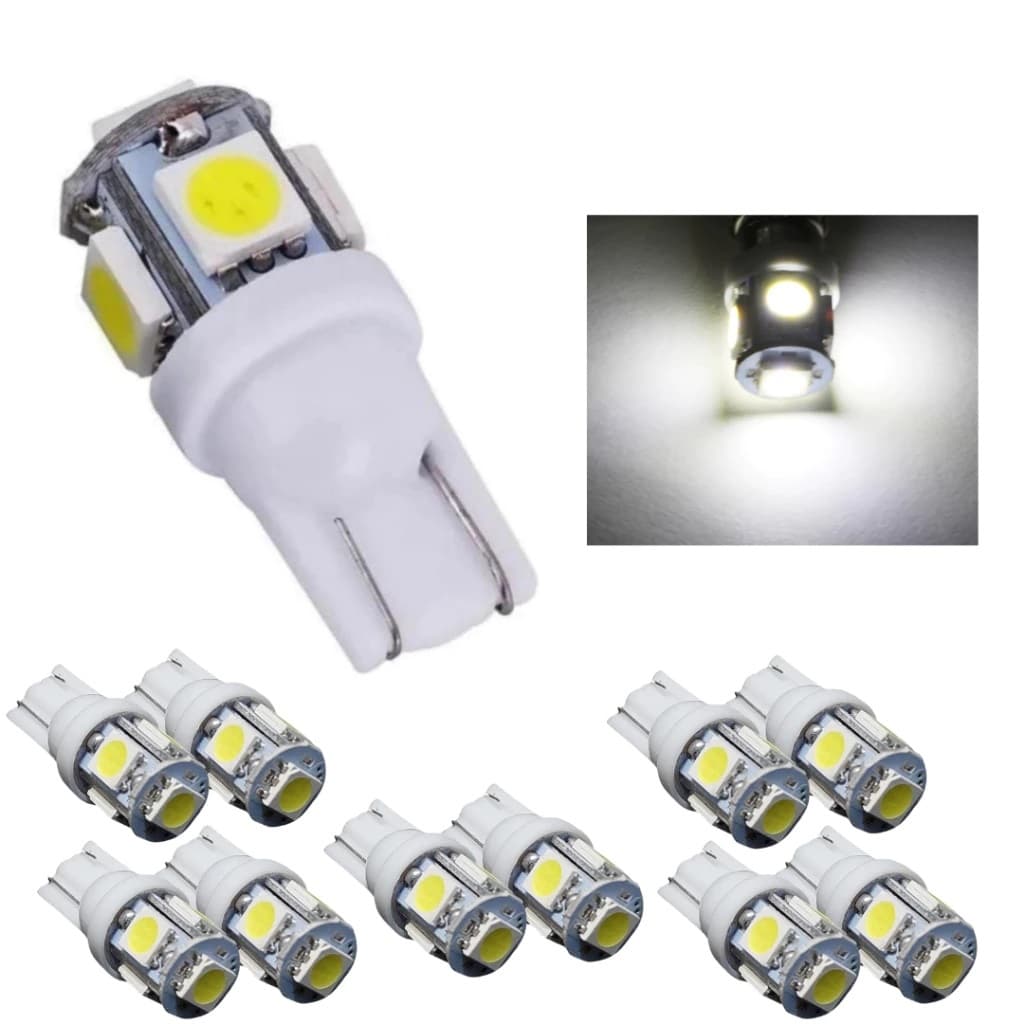 Kit 10 Lampada T10 5 Led W5w Branco 5050 12v