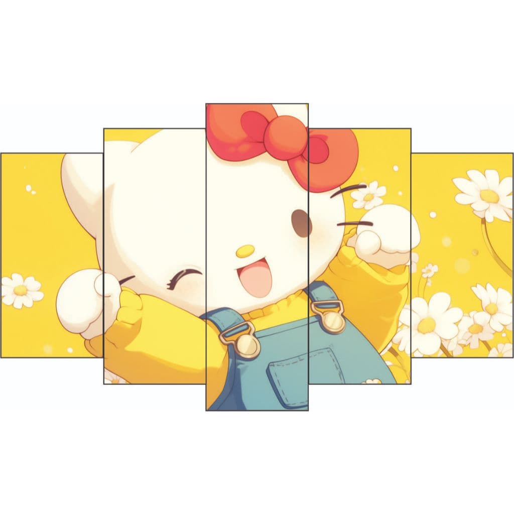 HELLO KITTY - Placa Quadro decorativo mosaico MDF  80 cm x 45 cm Kit com 5 partes - Infantil