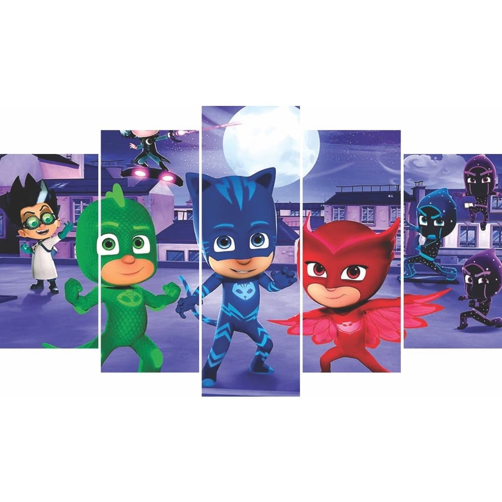 PJ MASKS - Placa Quadro decorativo mosaico MDF  80 cm x 45 cm Kit com 5 partes - Infantil