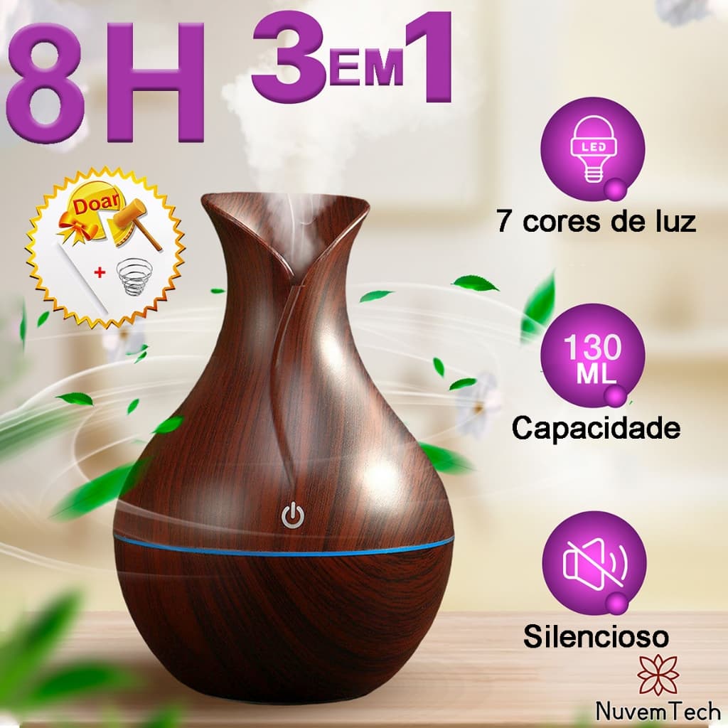 Umidificador De Ar Difusor De Aromas USB LED Aromatizador De Ambiente Para Quarto