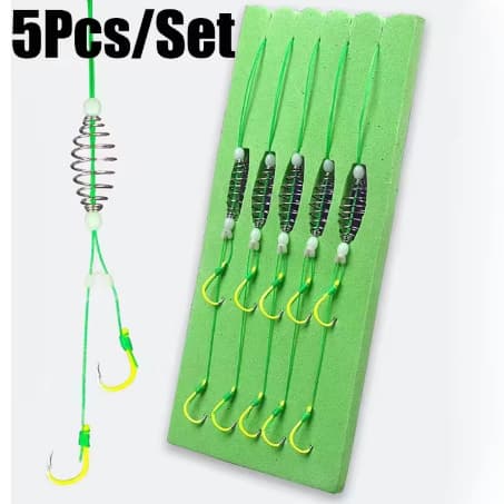 5 peças de anzóis verde fluorescente, tipo chuveirinho , aço carbono gancho de pesca TAM -13