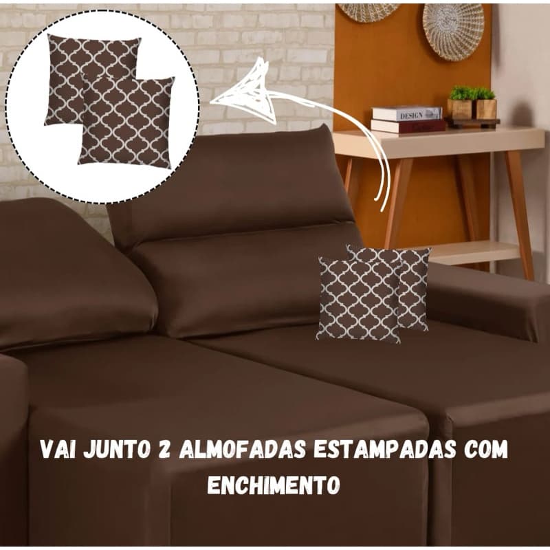 Kit Capa de Sofá Retrátil 2 Lugares 2,50m + 2 Almofadas  estampadas