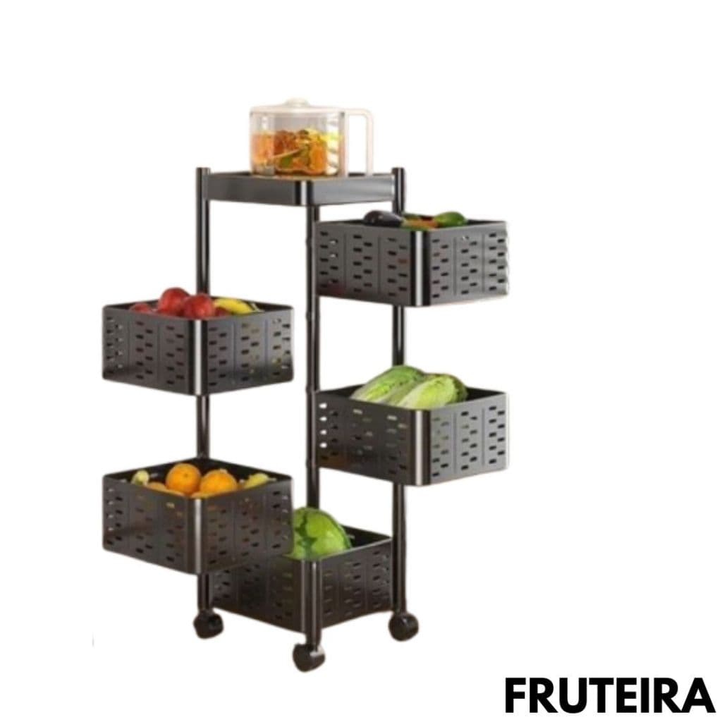 Fruteira Cesto quadrado Multifuncional Organizador Fruteira 5 Andares Empilhavel Com roda - 3XZ STORE