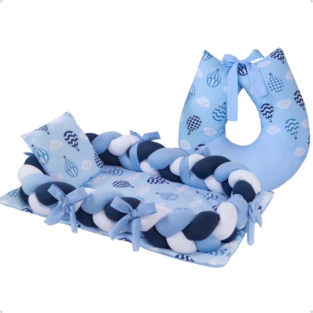 Ninho de bebê redutor de berço trança nuvem e balão 100% Algodão + Almofada Amamentação