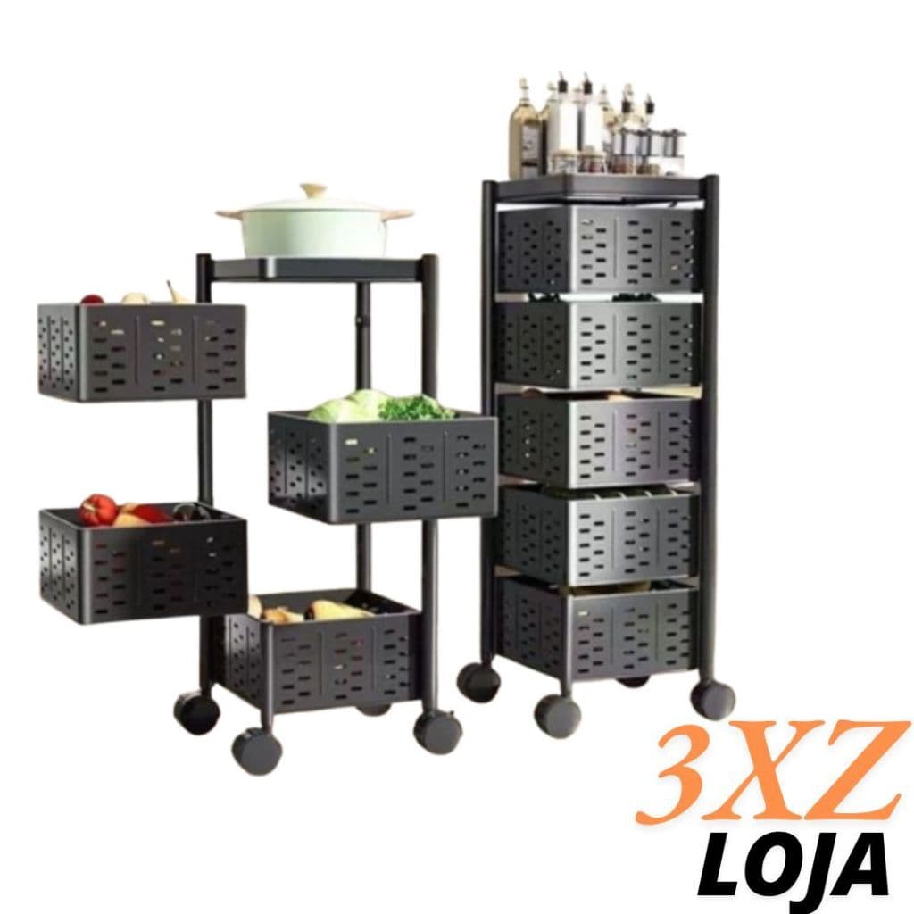 Fruteira Cesto quadrado Multifuncional Organizador Fruteira 5 Andares Empilhavel Com roda - 3XZ LOJA