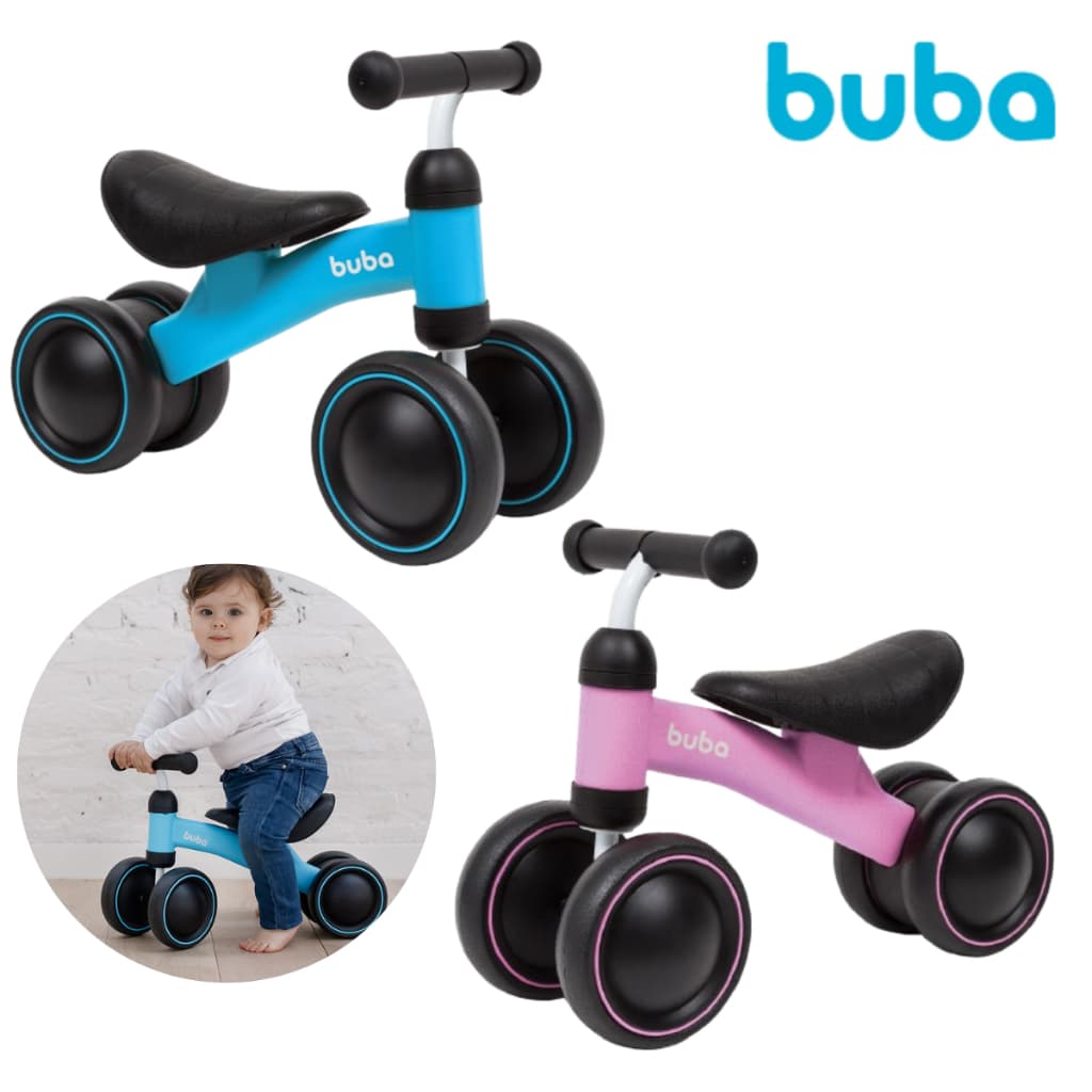 Bicicleta Equilíbrio Infantil Andador Bicicletinha Sem Pedal Bebe 4 Rodas Buba Rosa Azul