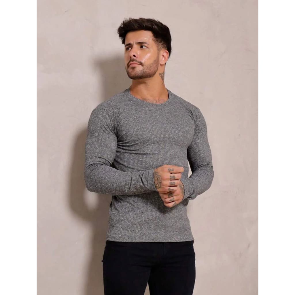 Sueter Masculino de Frio Blusa Manga Longa Comprida Exclusiva Ribana Canelada