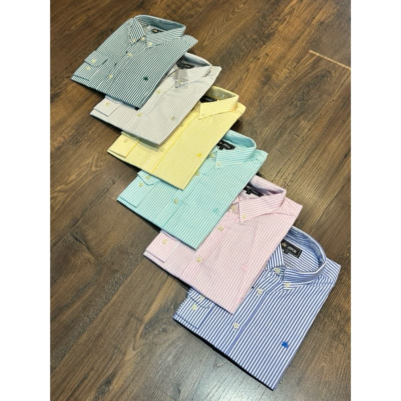 Nova coleção camisas listradas 6 cores P ao XXg algodão tricoline Custom Fit