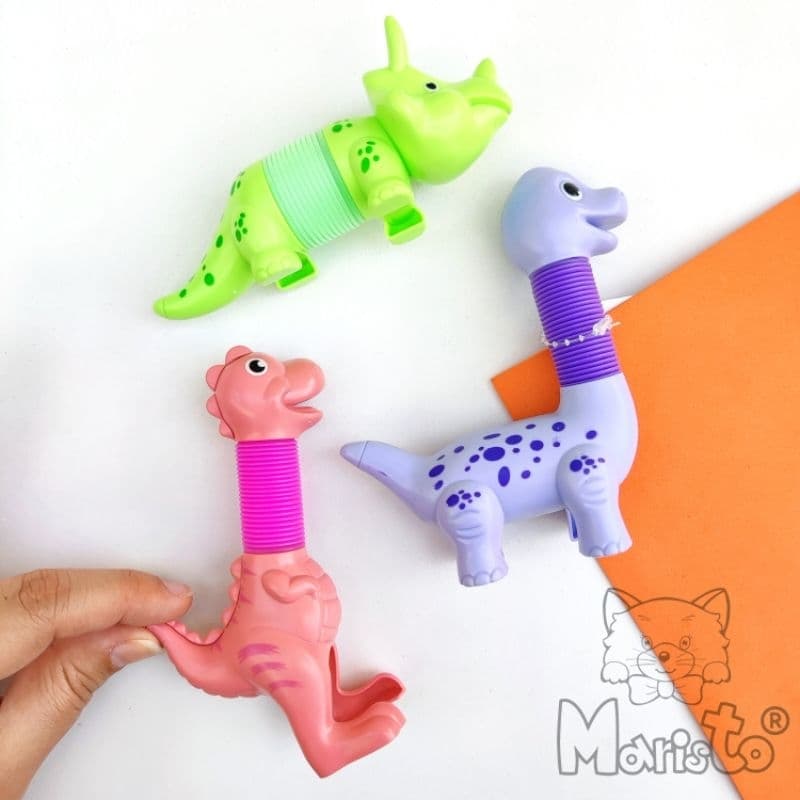 Coleção 3 Mini Brinquedos Dinossauros Articulados Pop Tube Sensorial