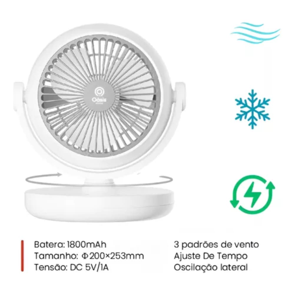 Ventilador Portátil De Mesa Desktop 3 Velocidades Timer