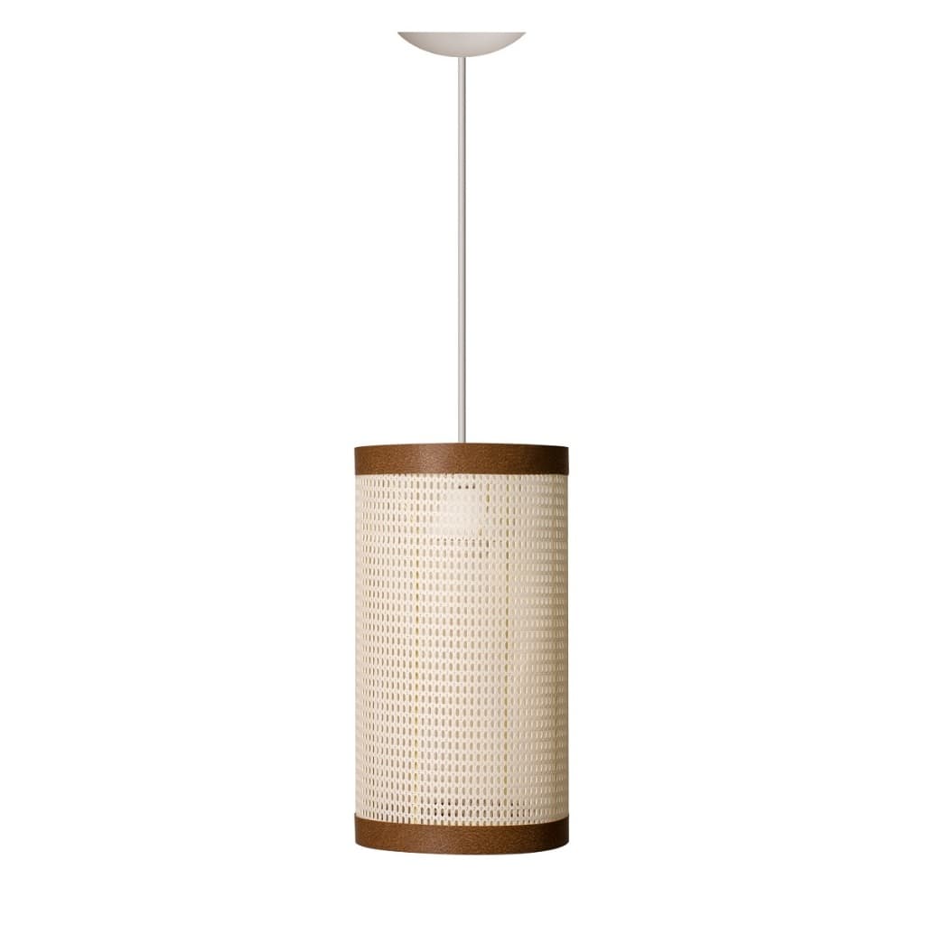 Pendente teto Essence Cúpula Ratan e couro sintético decoração sala quarto