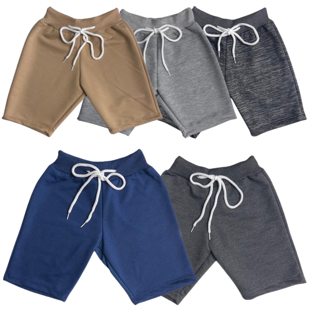 Kit 5 Bermudas Infantil Lisa Short Menino Moletom Moletinho Cores Variadas