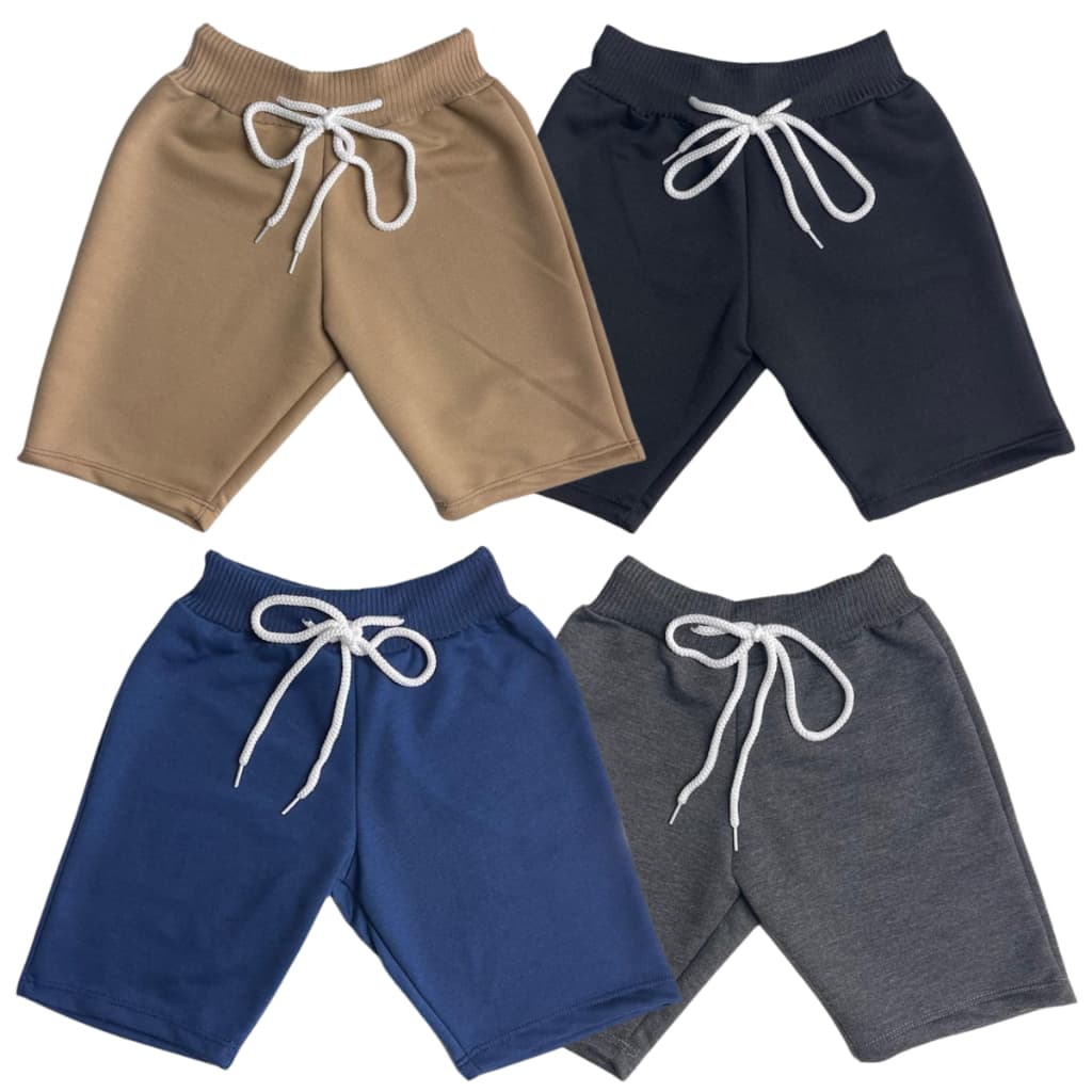 Kit 4 Bermudas Infantil Lisa Short Menino Moletom Moletinho Cores Variadas