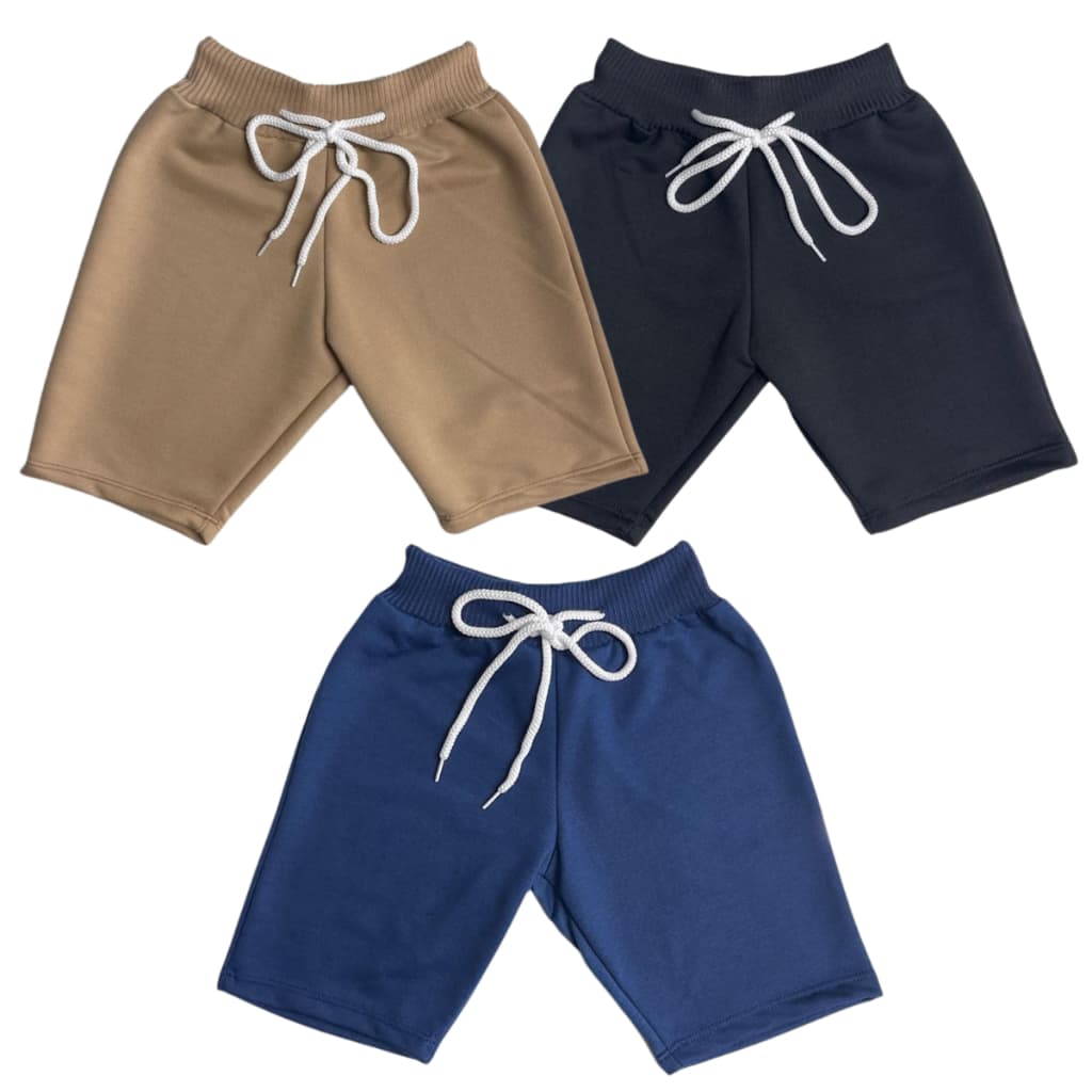 Kit 3 Bermudas Infantil Lisa Short Menino Moletom Moletinho Cores Variadas