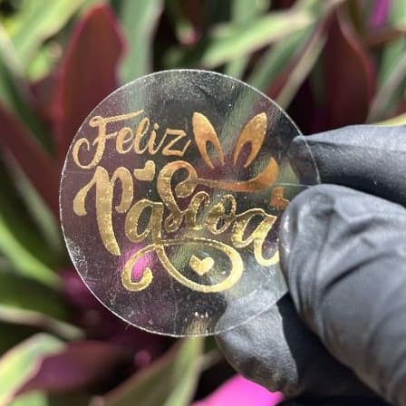 Adesivos PÁSCOA 50un Prata Dourado Branco Metalizado Hot Stamping Transparentes