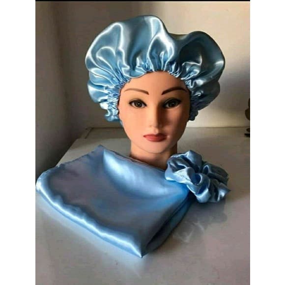 Kit Touca de Cetim + FRonha de Cetim + Xuxinha de Cetim 3 Peças Linha Luxo Cuidados com Cabelo