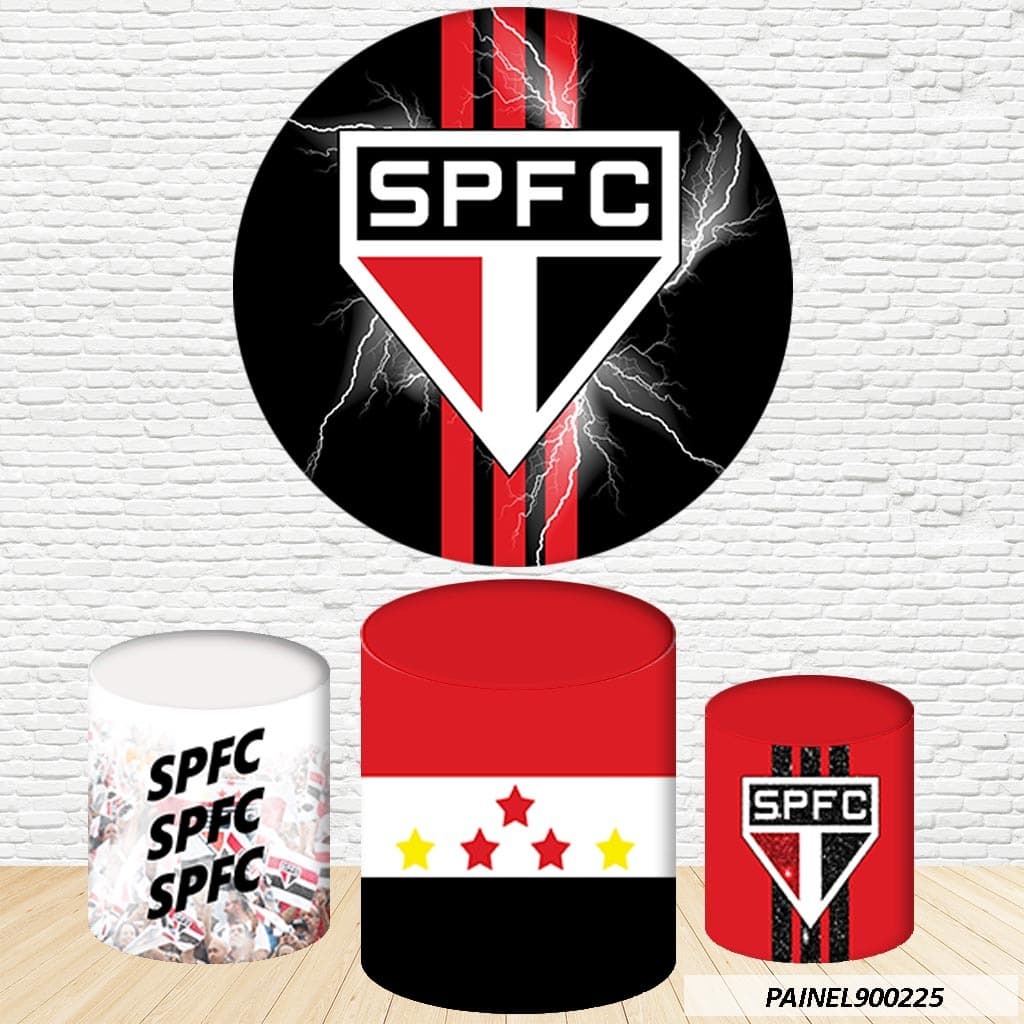 Kit de Capas Painel Redondo Sublimado São Paulo 1,50M + Trio Capas de Cilindro C/Elástico