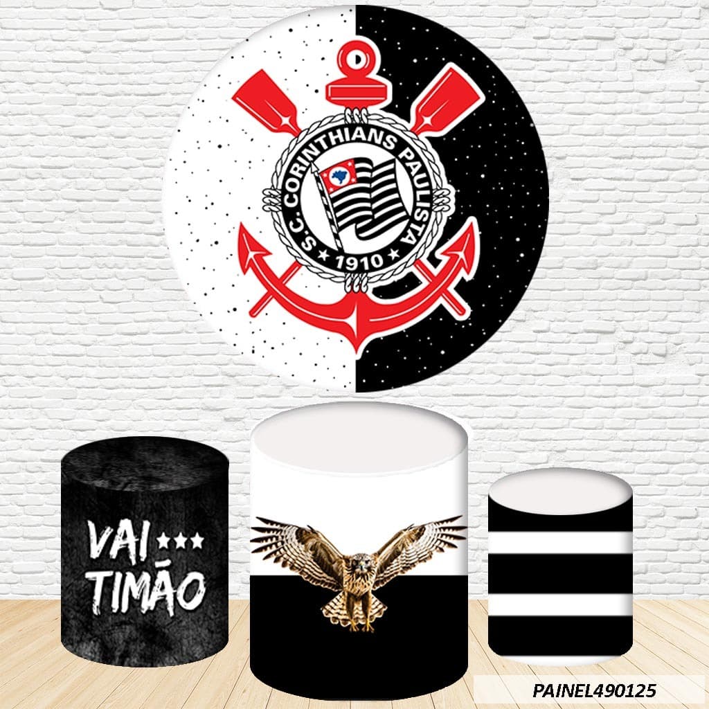 Kit de Capas Painel Redondo Sublimado Corinthians 1,50M + Trio Capas de Cilindro C/Elástico