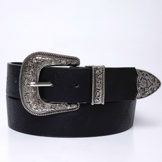 Cinto country feminino preto básico cinto fivela redonda