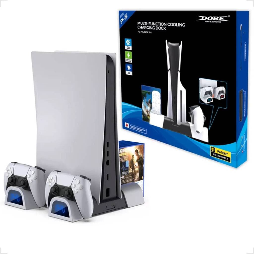 Base Suporte Para Ps5 Slim + Cooler Resfriamento + Carregador de Controle