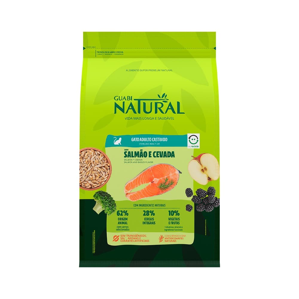 Ração Guabi Natural 7,5kg Gatos Castrados Salmão