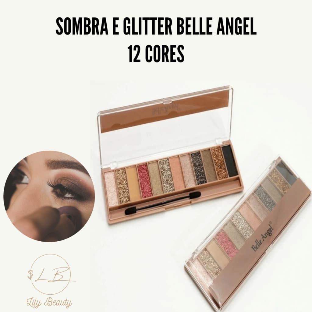 Paleta de sombras Glitter e Cintilante Maquiagem 12 Cores Brilhante Textura Suave - Belle Angel