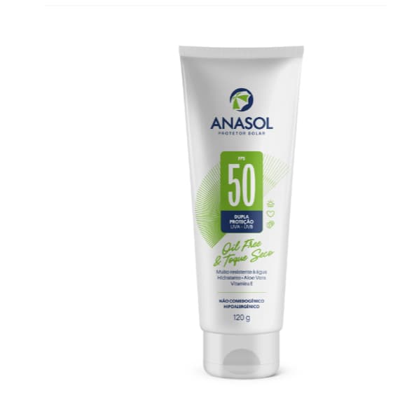 Protetor Solar Corporal em Creme Anasol Fps 50 Oil Free, Toque Seco com Aloe Vera e Vitamina E 120g