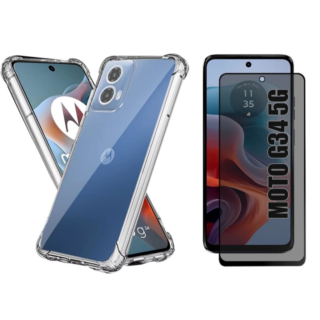 Capa Capinha e Película Privacidade Vidro 3D ou Película 3D Para Motorola Moto G34