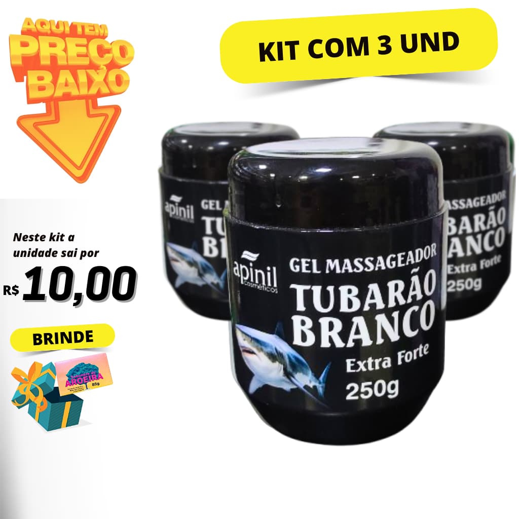 Kit com 3 Gel Massageador Tubarão Branco Apinil 250g