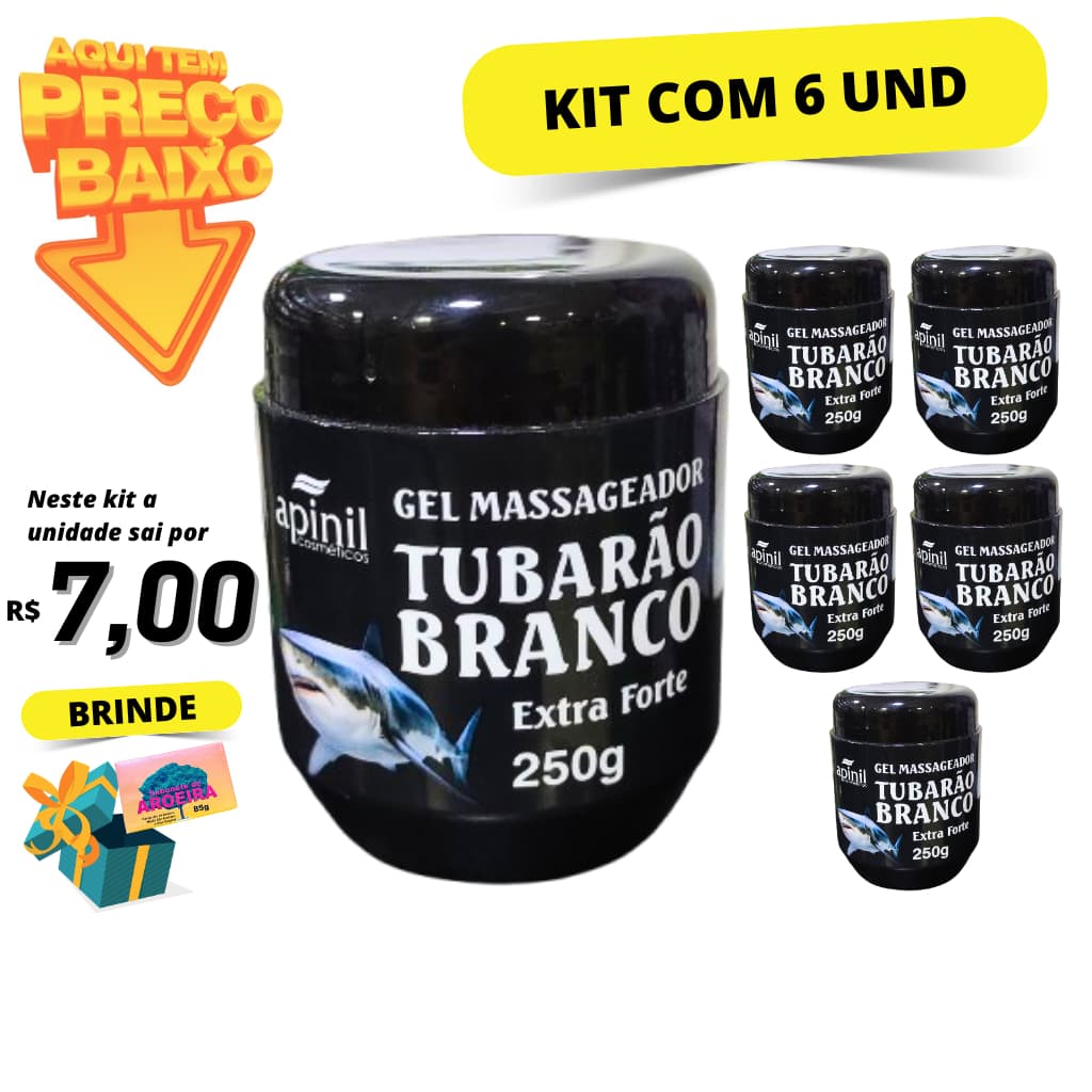 Kit com 6 Gel Massageador Tubarão Branco Apinil 250g