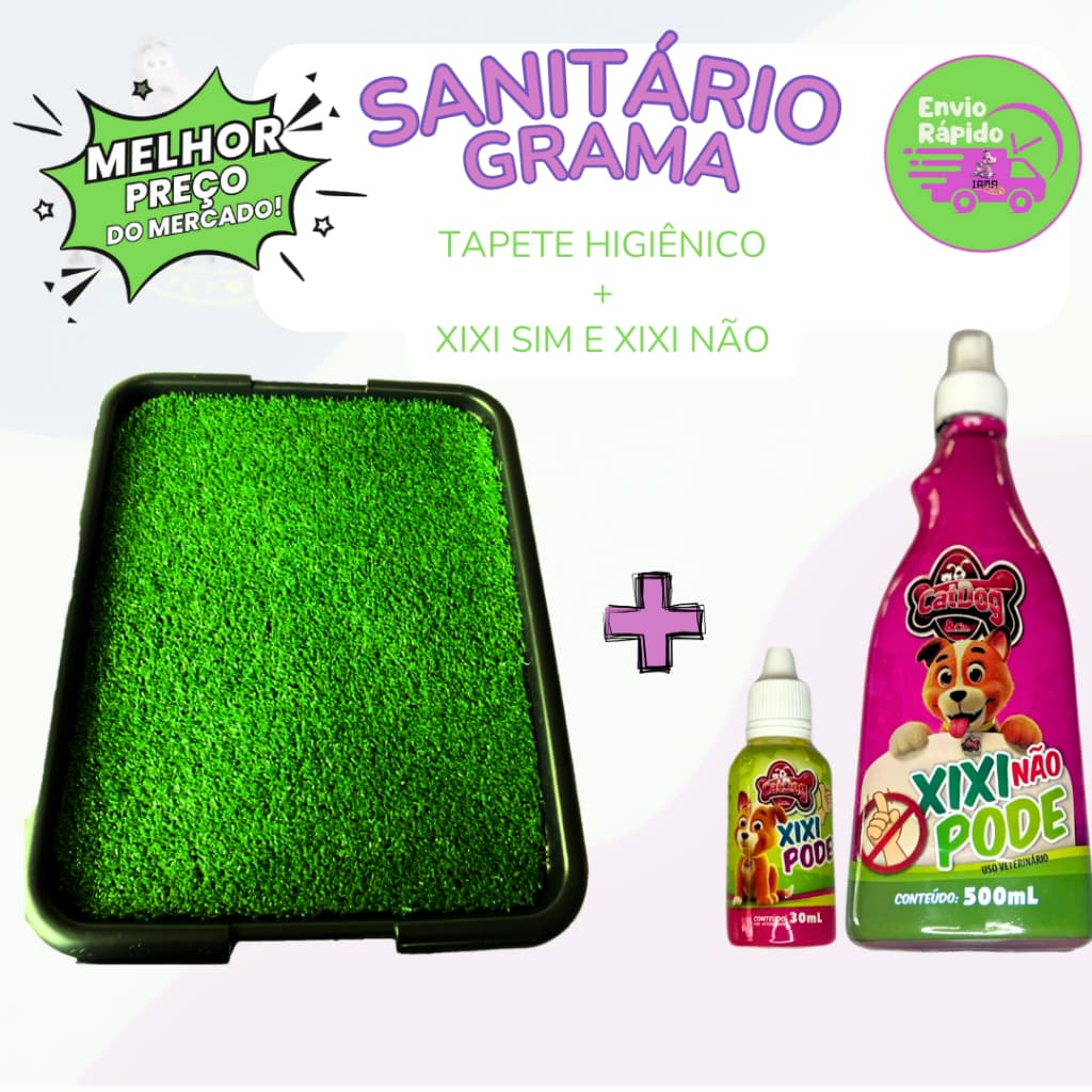 Kit Sanitário Grama sintética Higiênico Canino Pet+Educador Pet Xixi Sim Pode Xixi Não Pode Cachorro