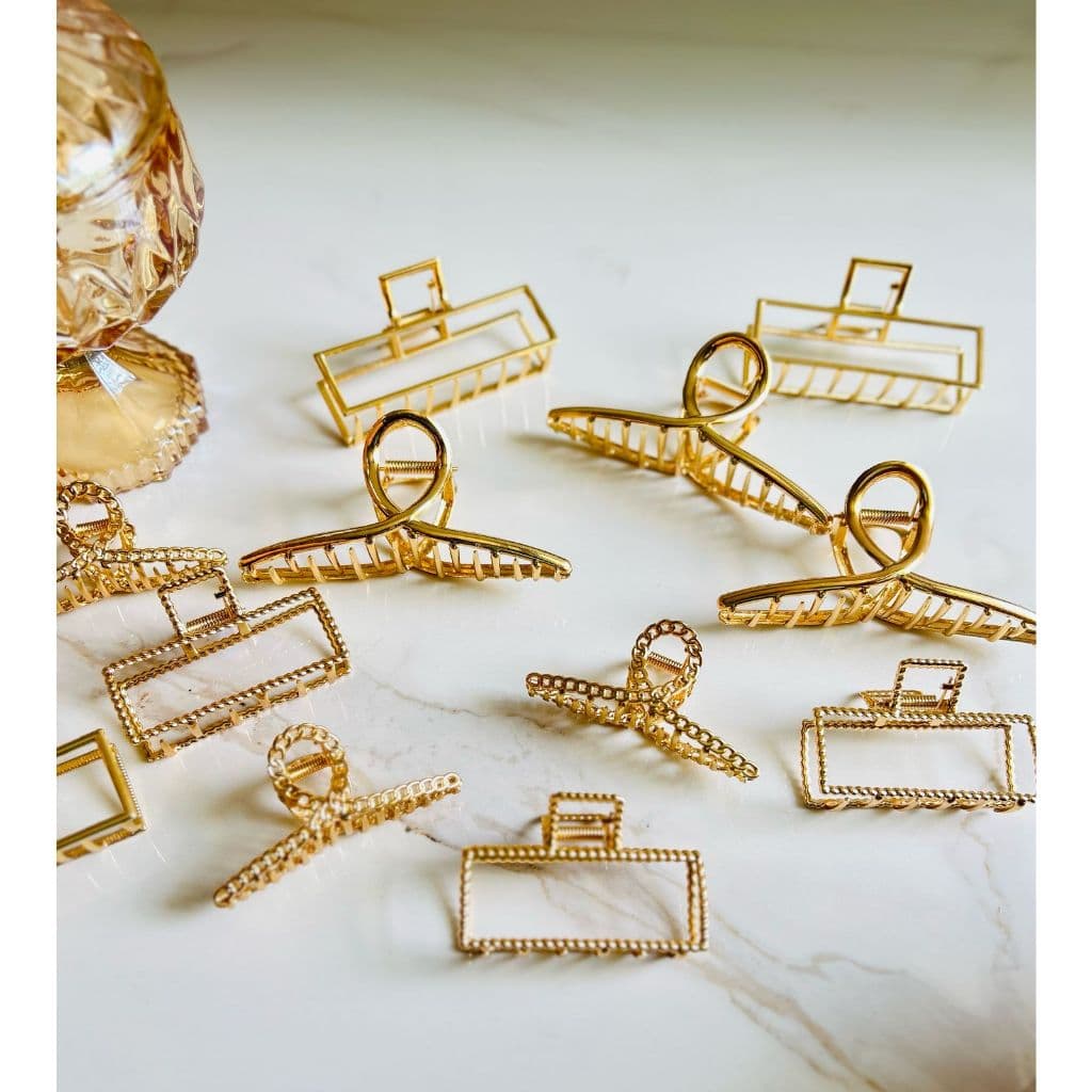 Prendedor Presilha Piranha de cabelo de Metal Dourado