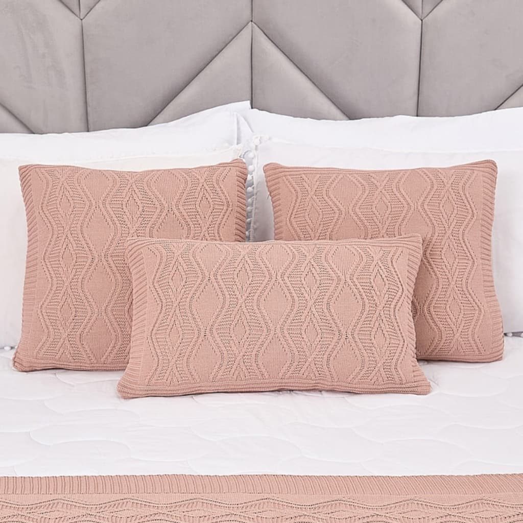 Kit 3 Capas de Almofadas Tricot Decorativa Sofá Cama Aran