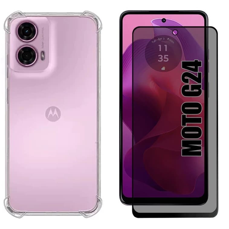 Capa Capinha e Película de Privacidade Vidro 3D ou Película de Vidro 3D Para Motorola G24