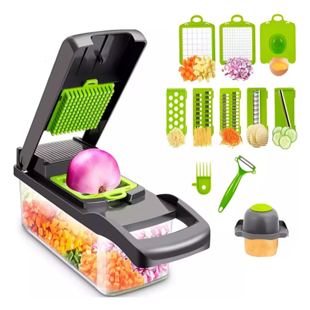 Cortador Fatiador Ralador Multiuso Cozinha Slicer Aço Inox 14 em 1 Legumes Verduras Frutas Alimentos