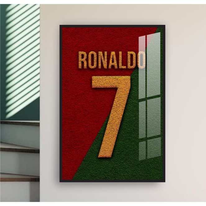 Quadro Placa Decorativo Cr7 Cores Portugal Numero 7 Bordado Cristiano Ronaldo Camiseta Arte Futebol