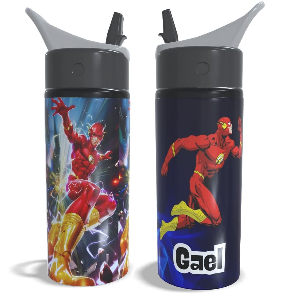 Garrafa Squeeze Flash DC Heróis Personalizada com nome Alumínio Infantil Escolar