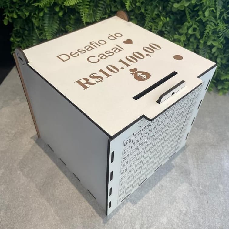 Cofre Desafios dos 100 Depósitos 5Mil 10Mil 20Mil 30mil - Caixa Mdf, Cofrinho para Guardar Dinheiro