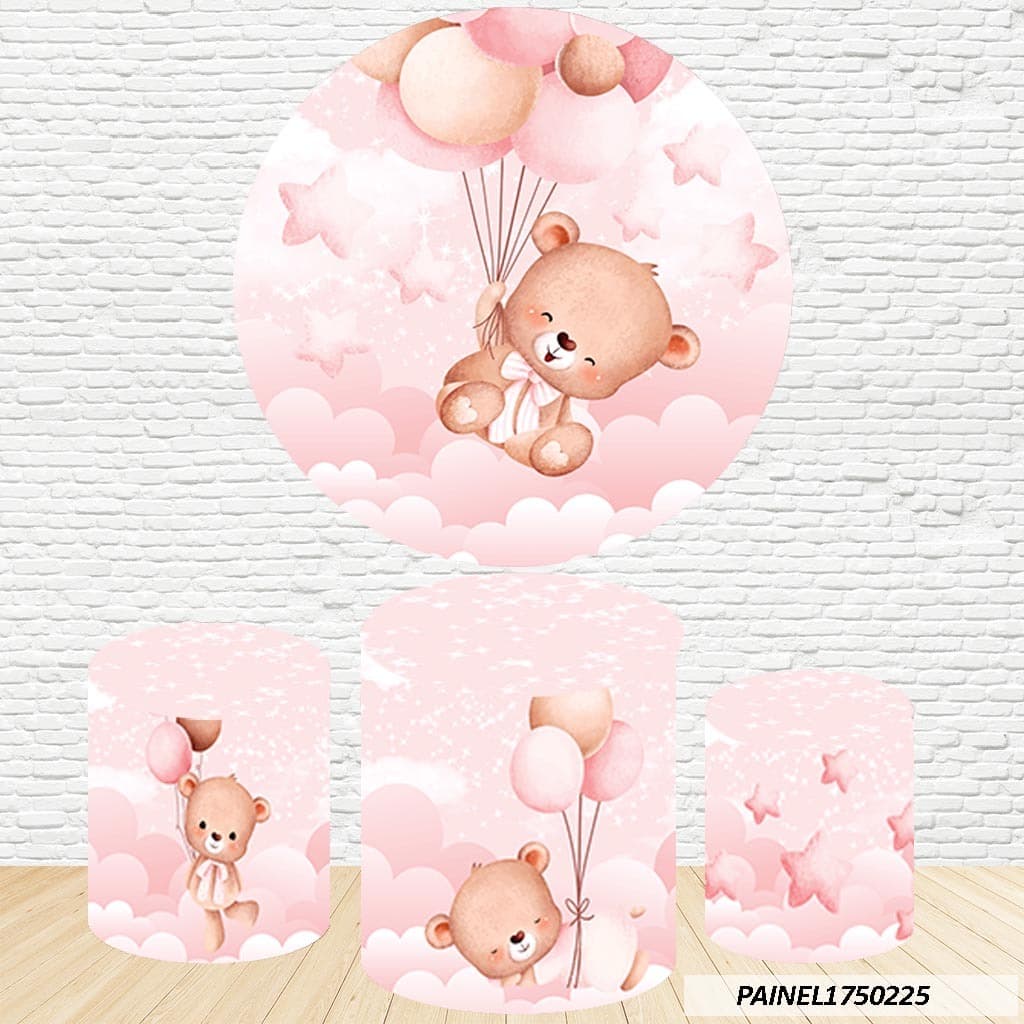 Kit de Capas de Painel Redondo Sublimado Chá Fralda Rosa 1,50M+ Trio Capas de Cilindro C/Elástico