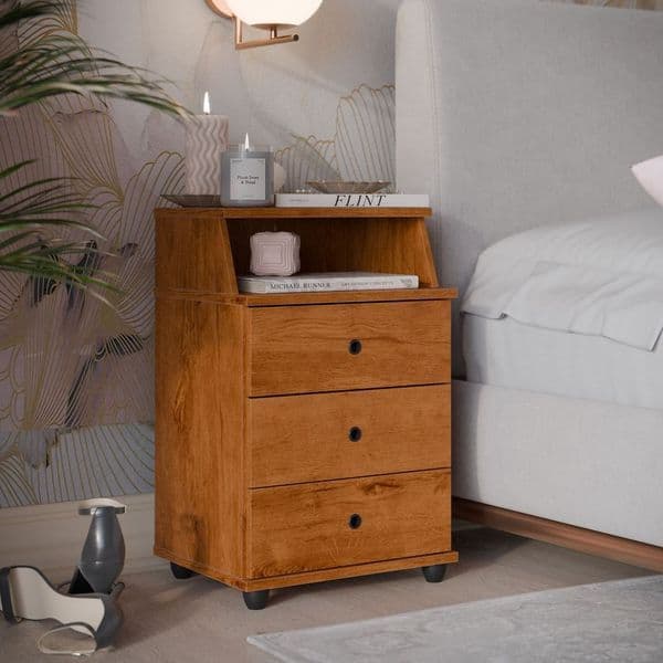 Mesa de Cabeceira Requinte Quarto com 3 Gavetas - Decora Móveis Online