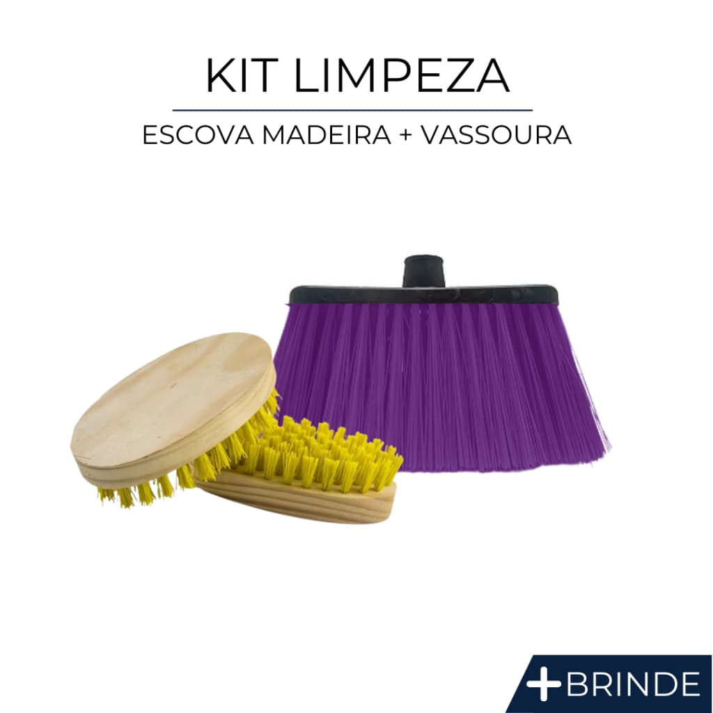 Kit Vassoura e Escova Oval Madeira Limpeza Econômico