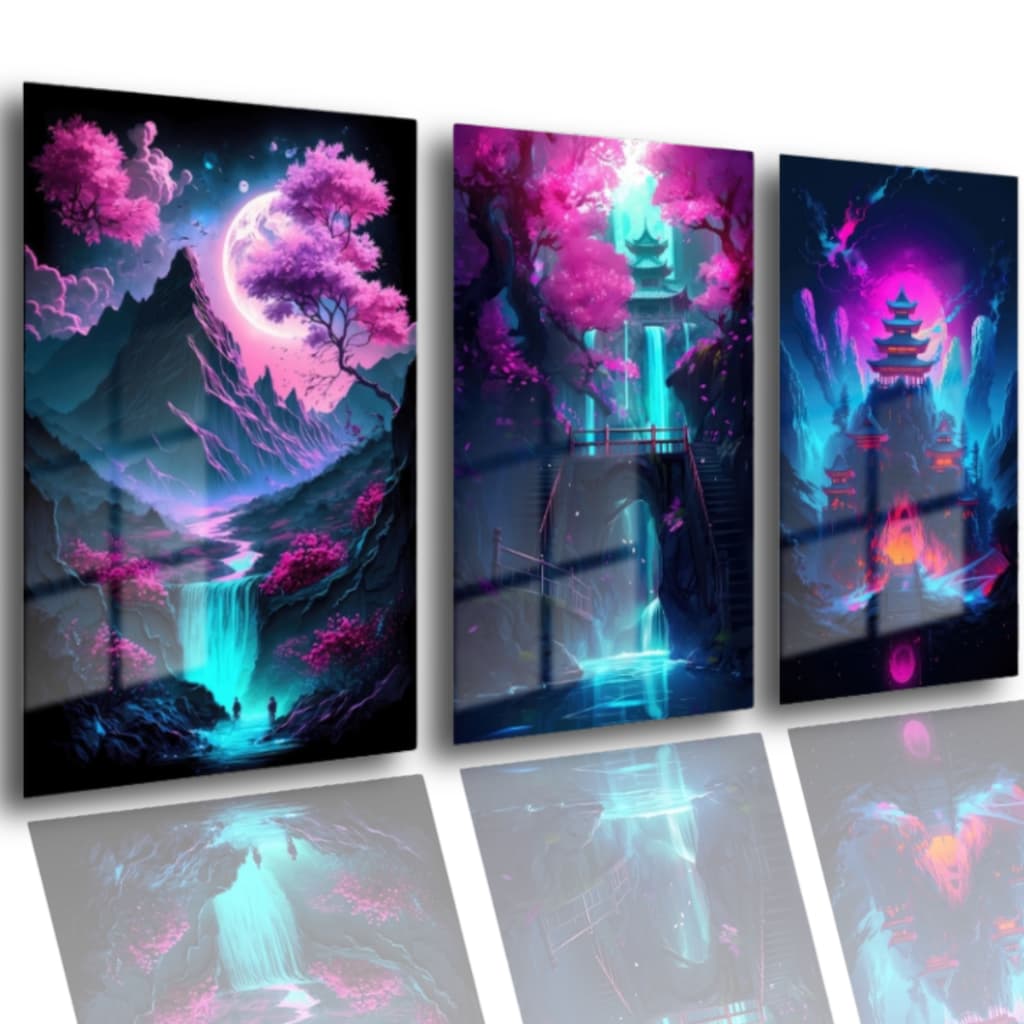 Quadro Decorativo Anime Oriental Cachoeira Azul Gamer Sala Quarto