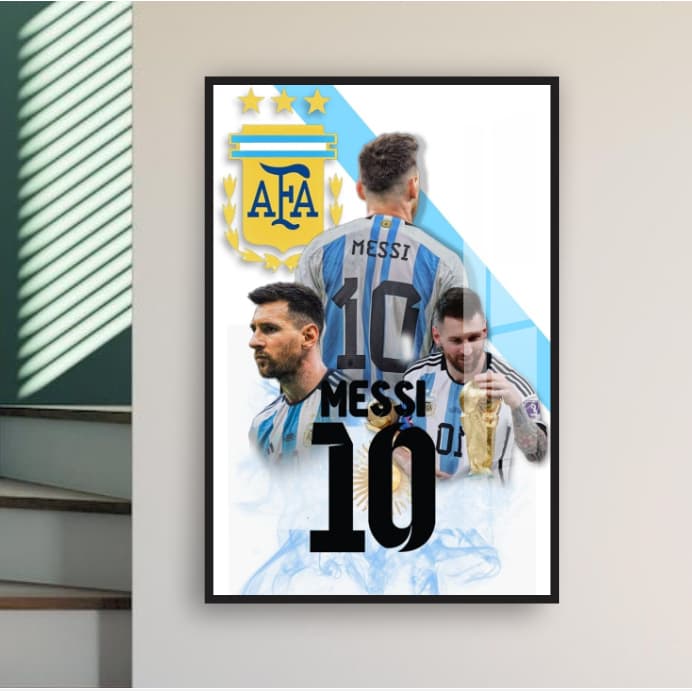 Quadro Placa decorativo arte Messi AFA 10 taça de ouro trofeu